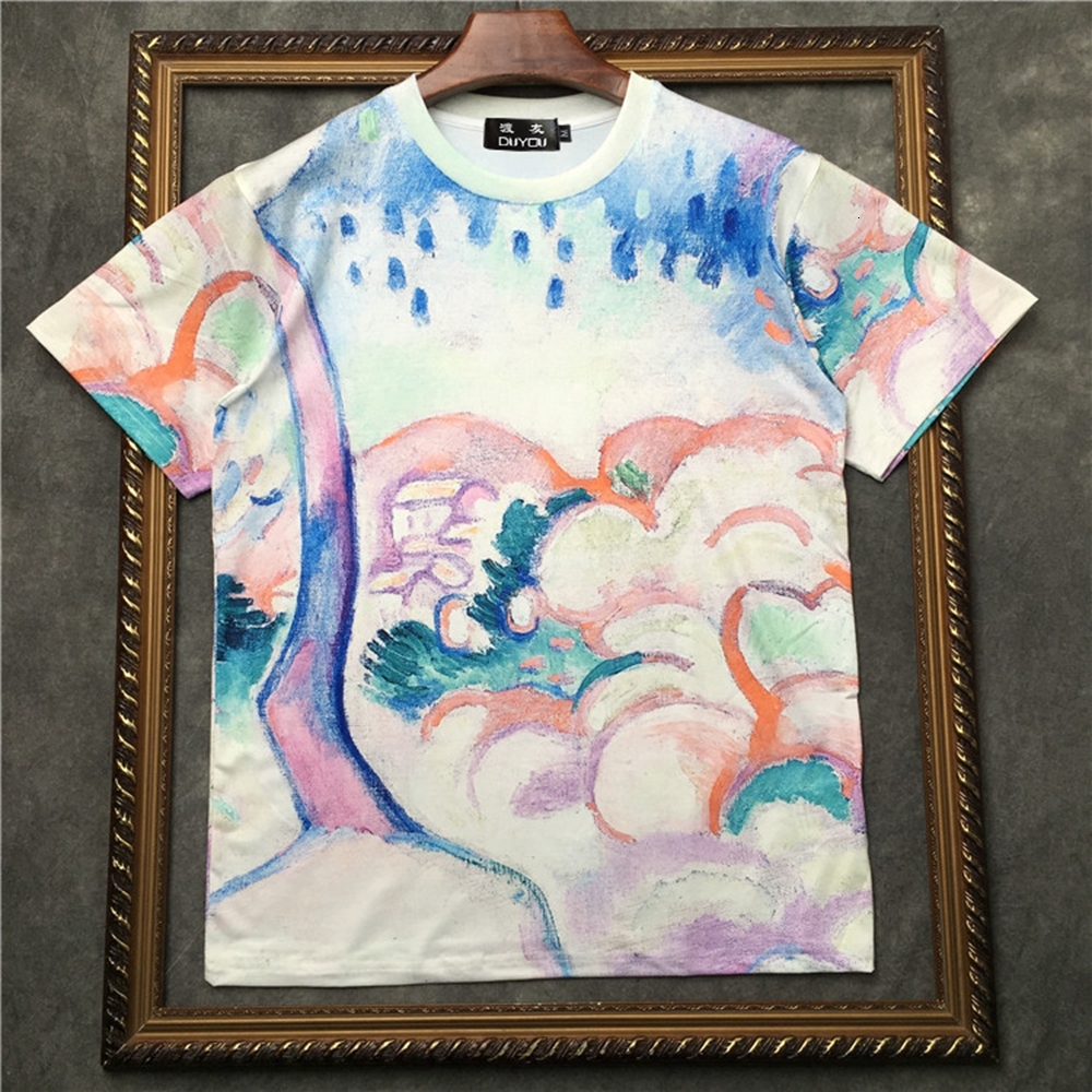 

2021 New Barrett Men's Short-sleeved T-shirt Landscape Oil Painting Pattern Women t Shirts|streetwear 2191001581 Ru3n, White
