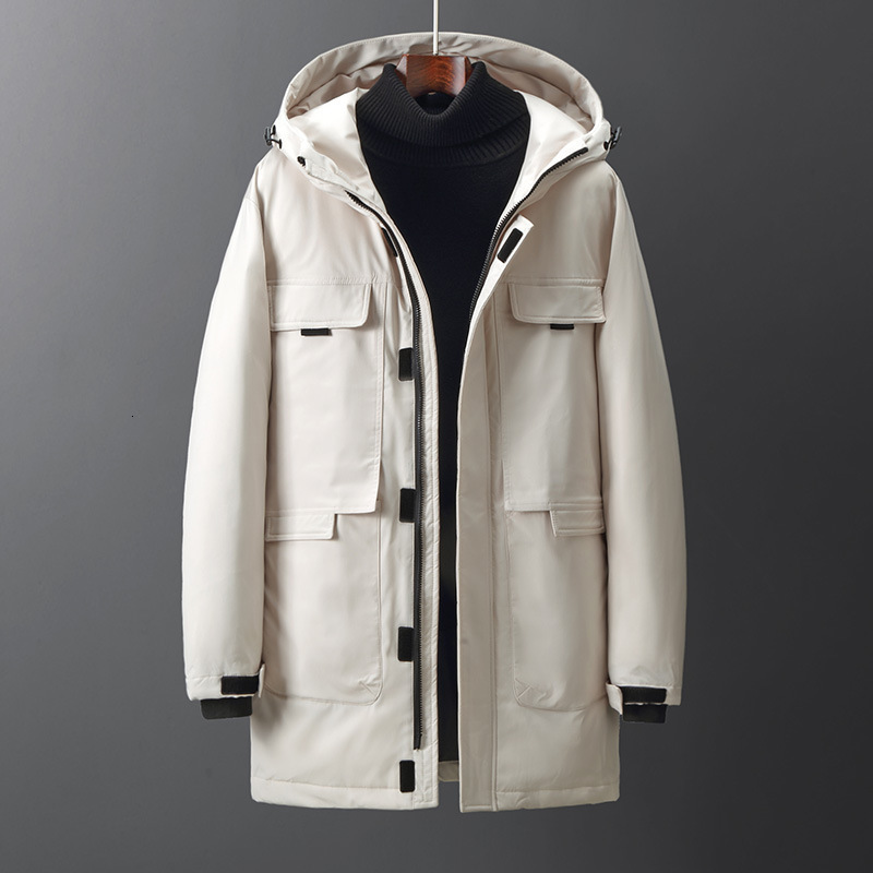 

downs down coat winter jacket men's medium and long work clothes hooded white duck warm youth leisure thickened, Black