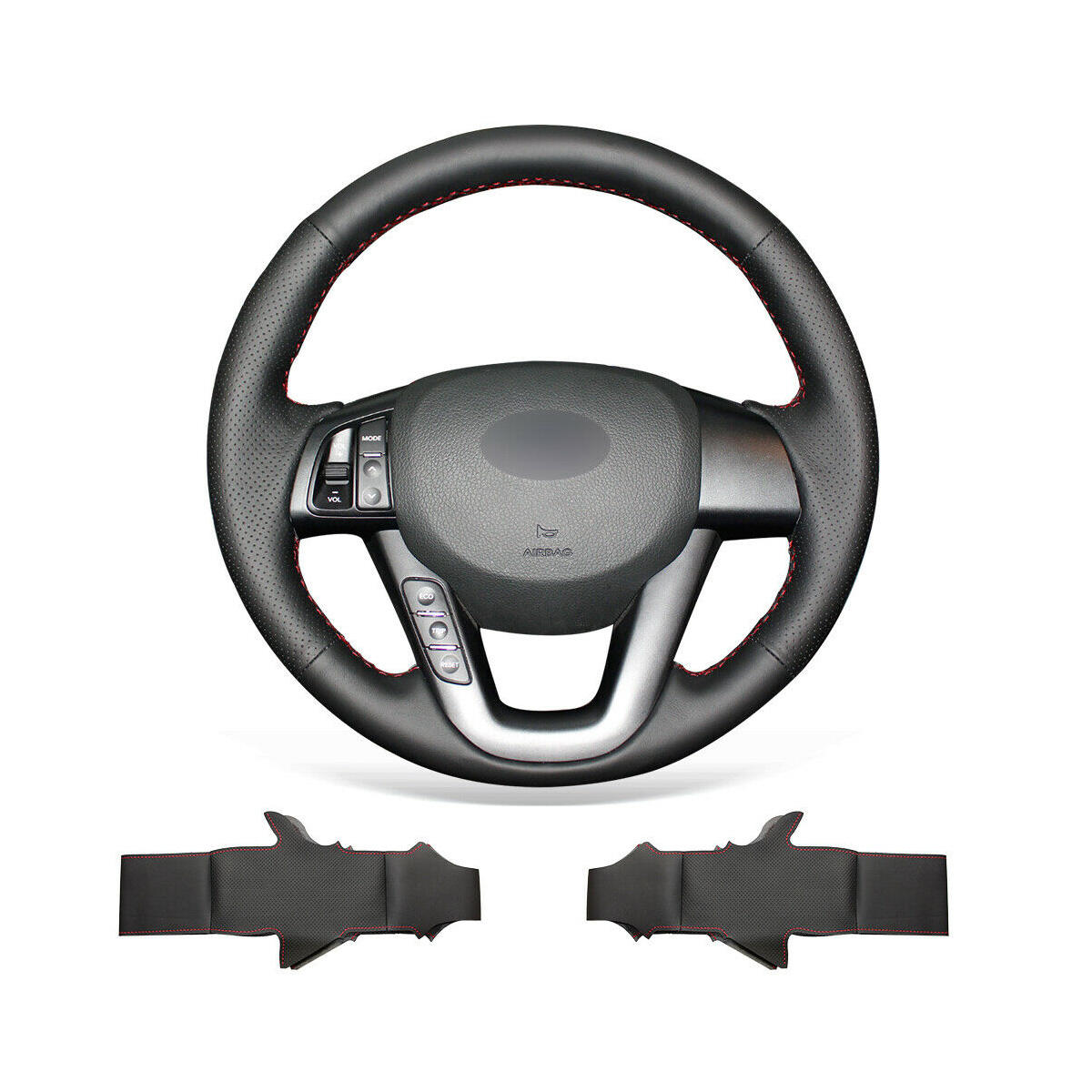 DIY Custom Black Genuine Leather Steering Wheel Cover for Kia K5 Optima 2011-2015-image-717796429