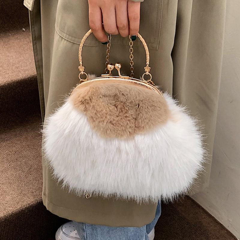 

Evening Bags Luxury Shell Party Female Crossbody Winter Plush For Women 2021 Small Faux Fur Shoulder Bag Ladies', Blue