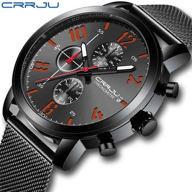 

Men's Watch Crrju Top Brand Fashion waterproof watch for men Multifunctional chronograph sports digital Luminous 210608, Red