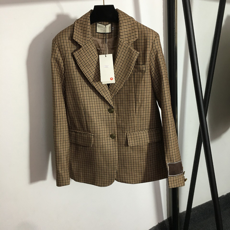 

Retro Plaid Women Suits Coats INS Fashion Lapel Neck Blazers Winter Fall Street Style Lady Formal Coat, Coffee