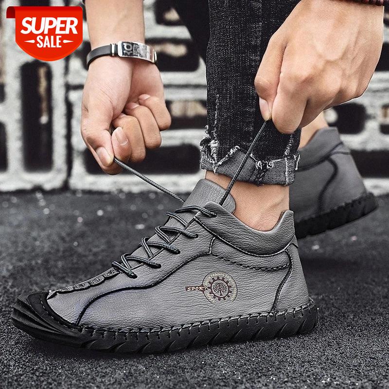 

New Men's Autumn Boots Handmade Leather Men Ankle Boots Plush Warm Shoes Men Outdoor Nonslip Sneakers Zapatillas Tenis #FG3y