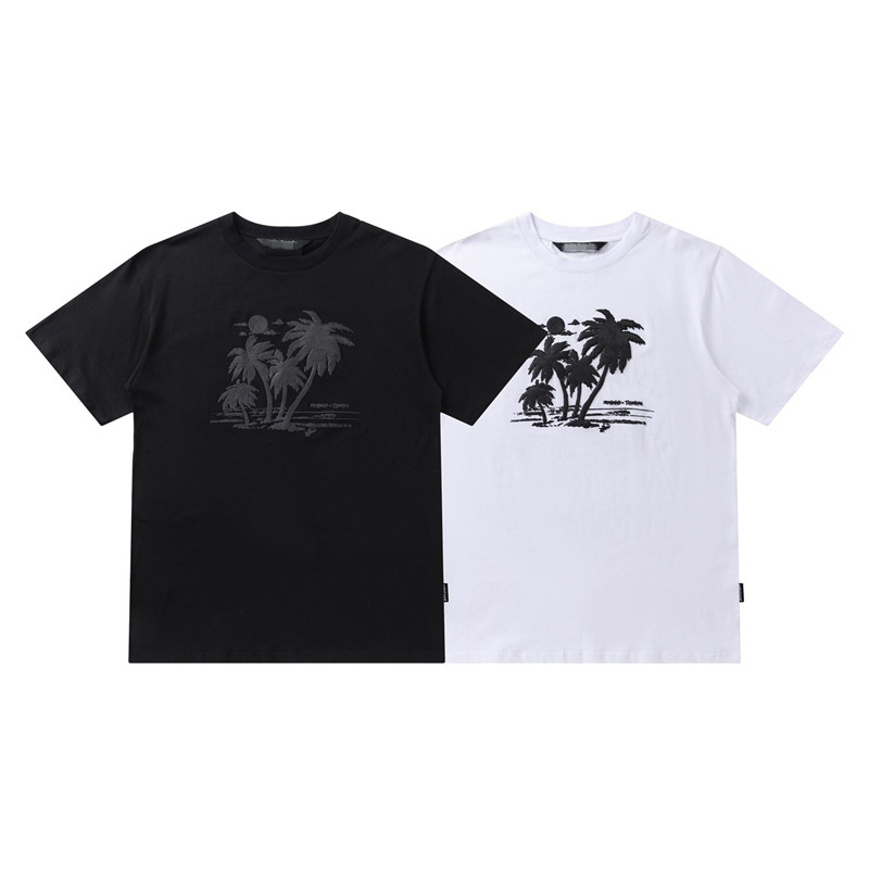 

Palm Bear Chao Brand Wang Jiaer' Same Foam Coconut Print Short Sleeve T-shirt Men' and Women' Half Sleeves Angels Angle, White