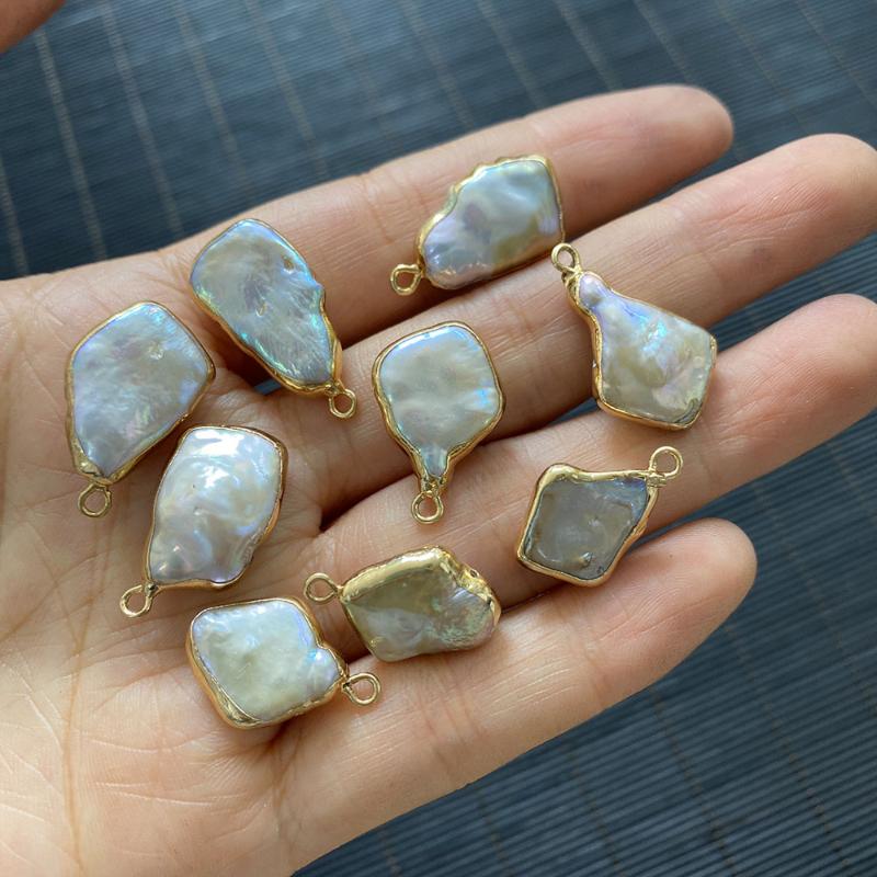 

Charms 15x15-15X28mm Natural Freshwater Pearl Pendant Rhombus Irregular Shape For DIY Jewelry Making Necklace And Bracelet Accessories, Bronze;silver