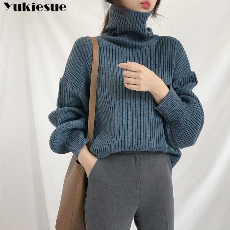 

Women Turtleneck Sweaters Autumn Winter Pull Jumpers European Casual Twist Warm Female oversized sweater 210608, Blue