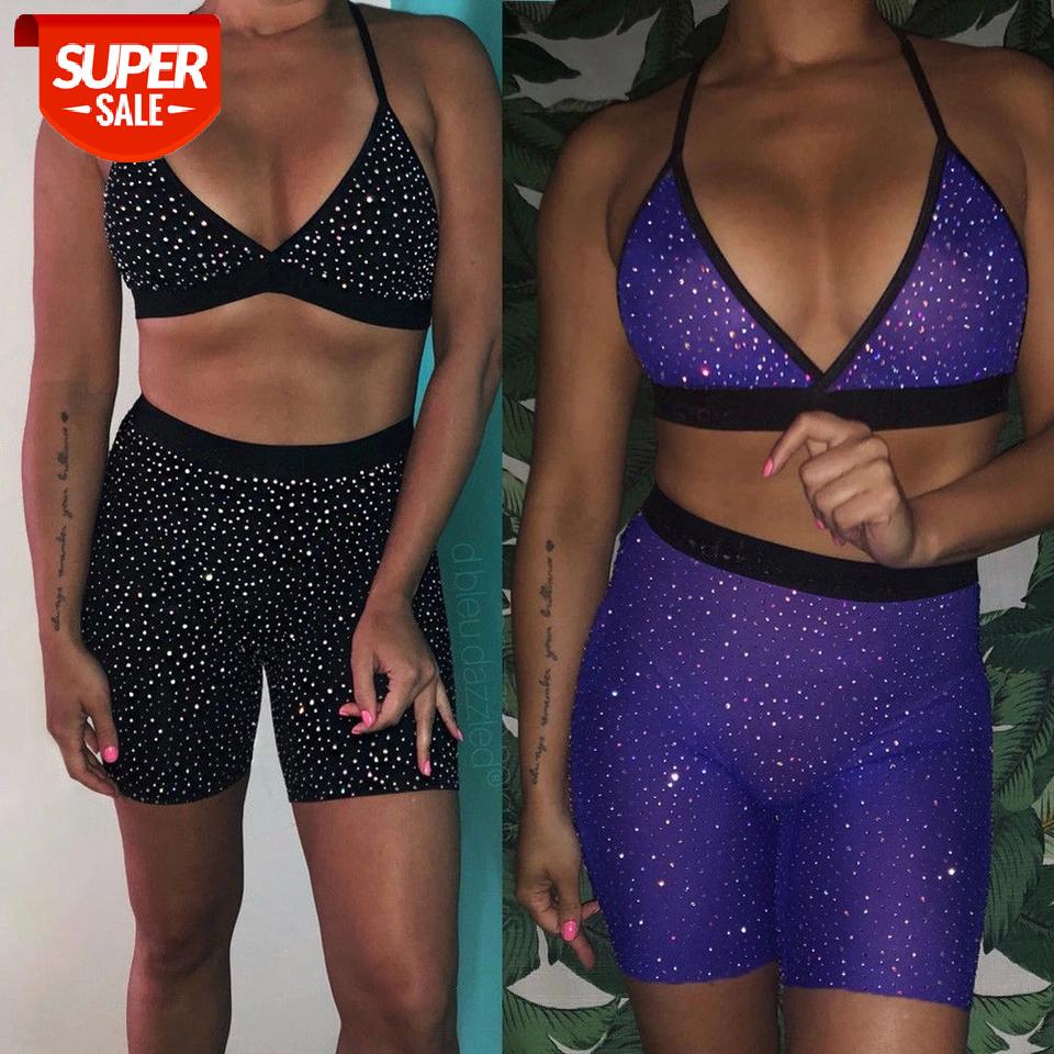 

Sexy Women Shinny Sequins Swimsuit Bikini Sets V-neck Un-padded Transparent Bras + Shorts Or Triangle Swimming trunks Beachwears #Nu1E, White;black