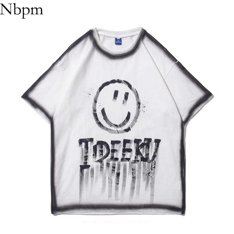 

Nbpm Fashion Inkjet T-Shirt Smiley Print Top Clothes For Teens Female Clothing Basic Cotton Tops O-Neck Women's T-Shirt 210529, White