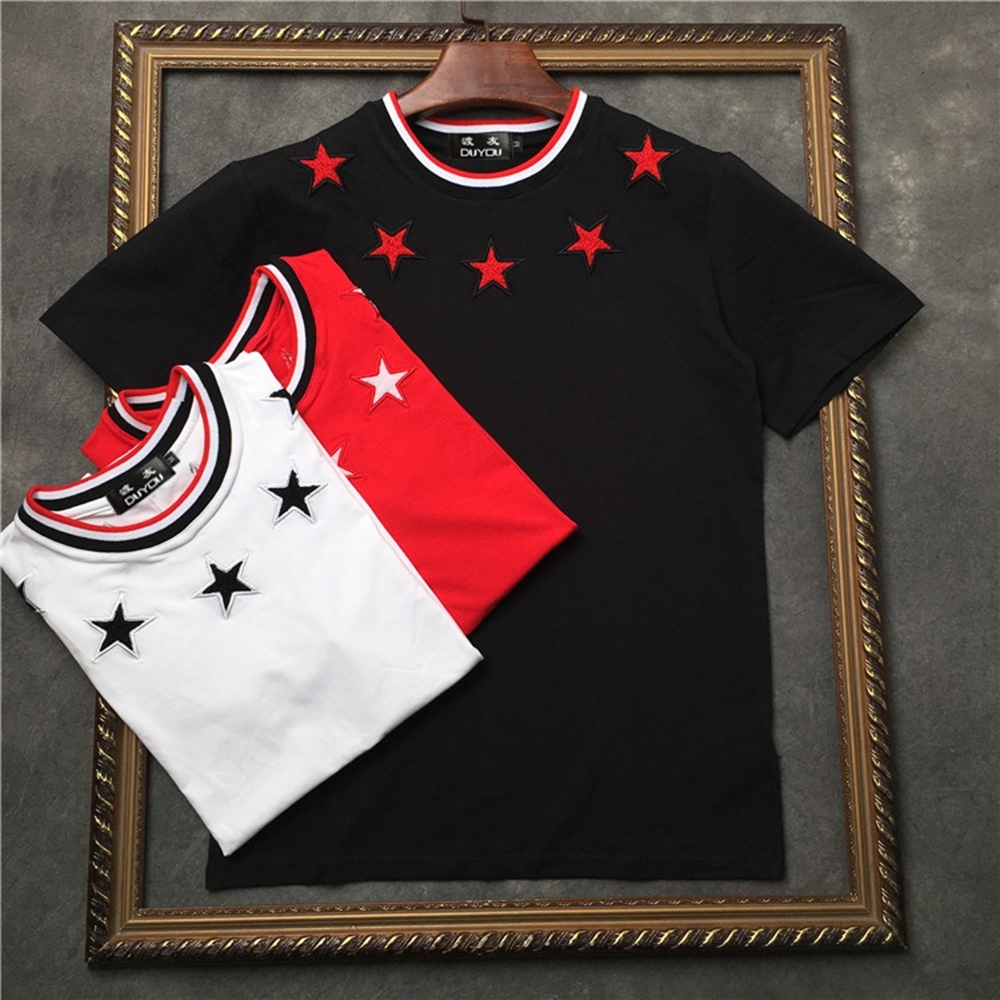 

2021 New Barrett Striped Collar Embroidered Stars Tee Mens Short Sleeve T-shirt Women Cotton Casual Hip Hop Highstreet t Shirt Xxiw, White