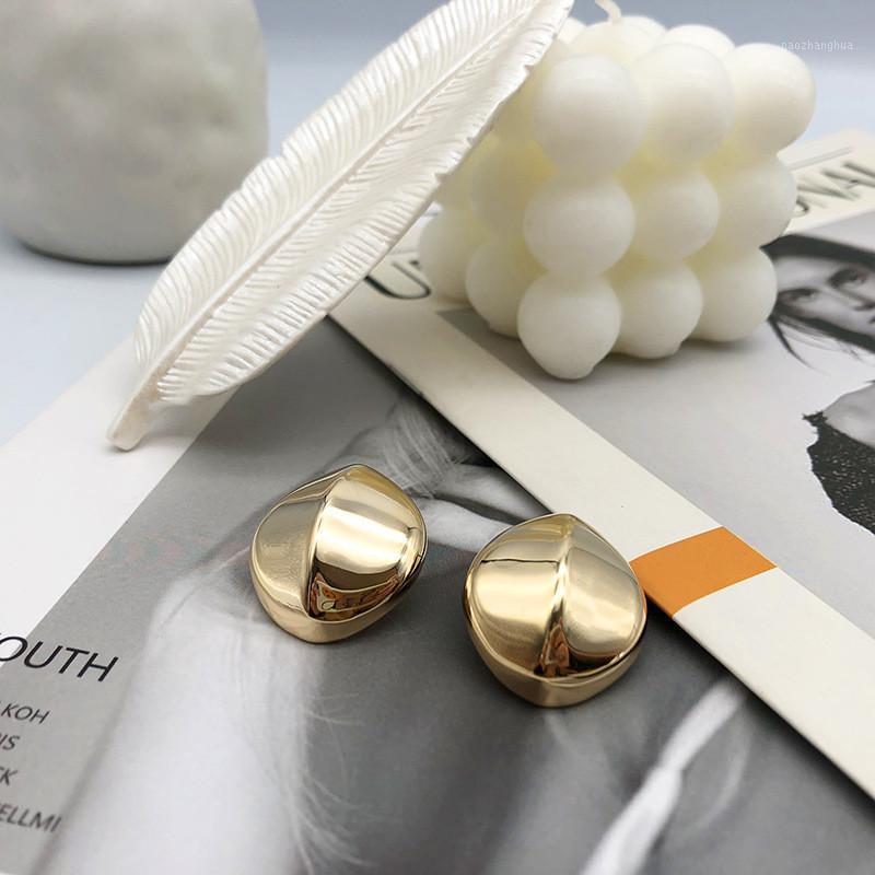 

Punk Gold Silver Color Glossy Oval Stud Earring For Women Ladies Copper Geometric Small Piercing Earrings Party Jewelry, Golden;silver