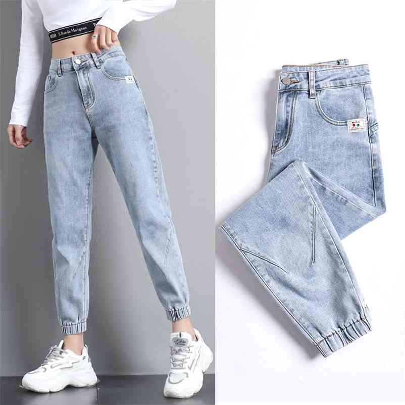 

High waisted jean spring loose tight fitting waist leggings feet thin nine points harem pants ins net red trend 210629, Dark grey