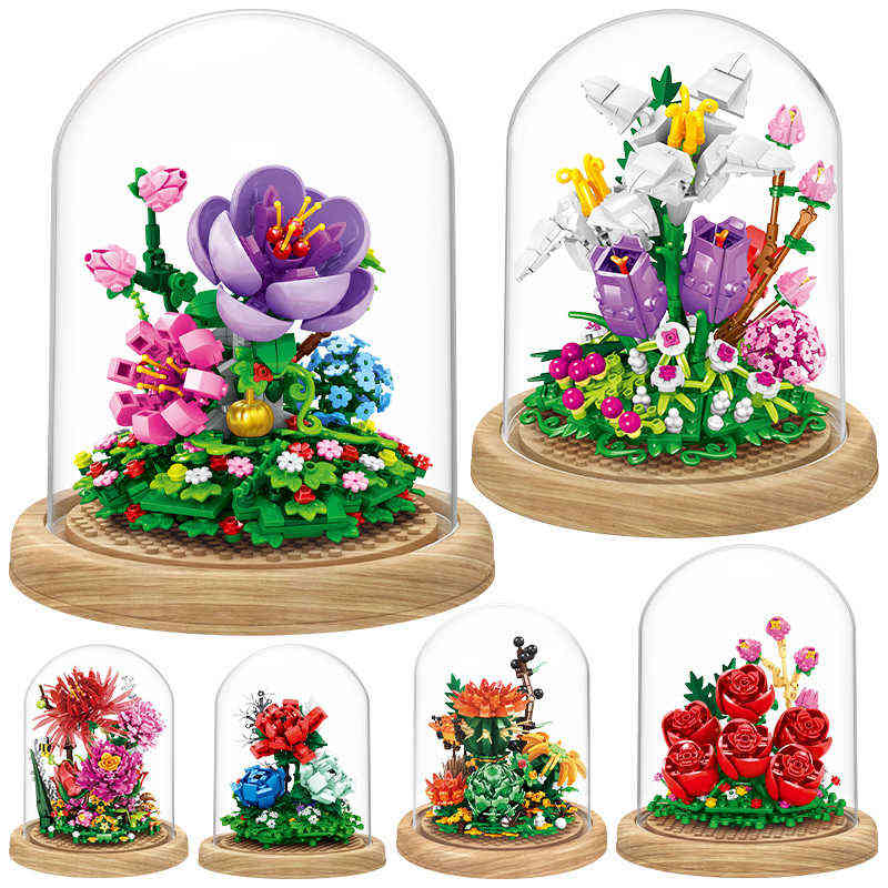 

City Mini Immortal Flower Ornament Model Building Blocks Friends Rose Home Decoration DIY Bricks Toys for Girls Children Gift AA220303