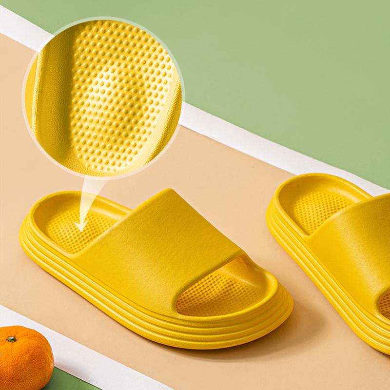 

New House Men Women Bath Slippers Quick Drying Soft Sole Open Toe Thick Heel Flat Shoes Solid Bathroom Non-slip Couple Slippers, Yellow