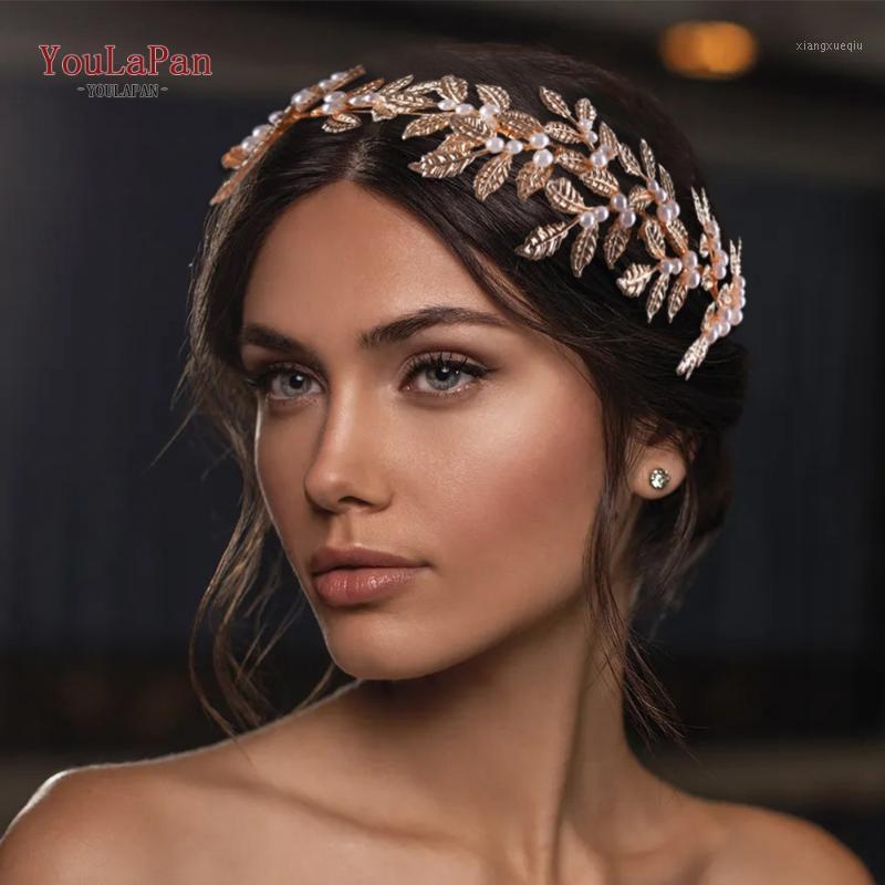 

YouLaPan HP353 Gold Leaf Crown Bridal Headpiece Pearl Wedding Tiara Women Headband Hair Accessories Clips & Barrettes, Golden;silver