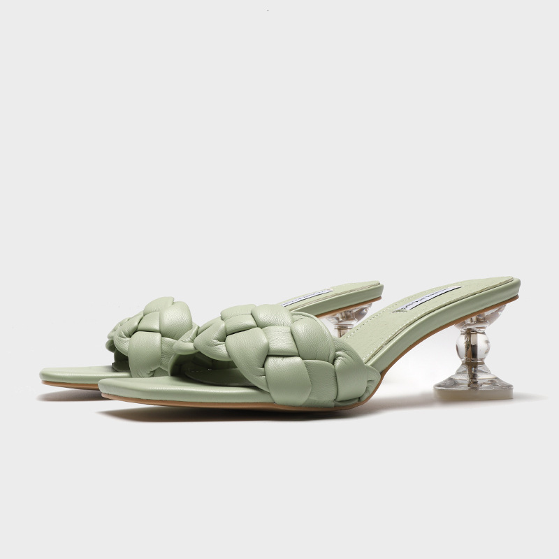 

2021 New Design Weave Women Slipper Ladies Thin High Heel Sandal Open Toe Slip on Summer Outdoor Slides Flip Flop Shoe34-40 Nrqd, Beige