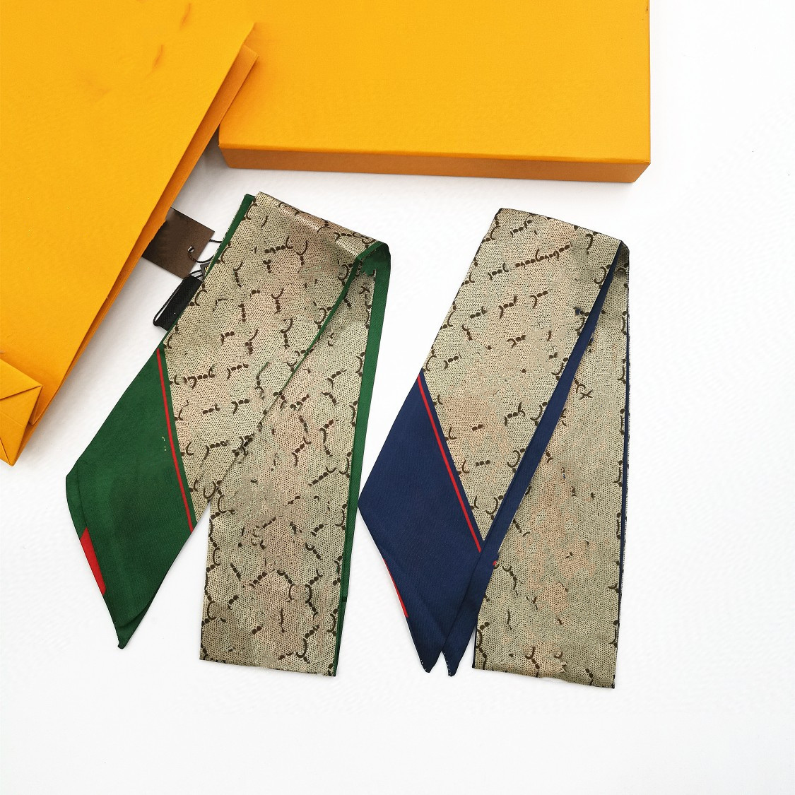 

2021 hot selling brand silk scarf fashion high-quality boutique twill silk bag silk scarf high-grade small ribbon scarf hair band, Blue;gray