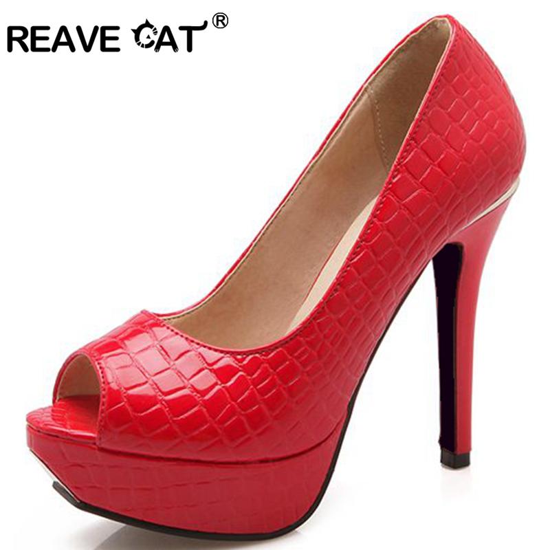 

REAVE CAT Women Pumps Party Wedding heels Open toe High heels pumps 12cm Platform High Heel Shoes bota masculina Tenis feminino, Black