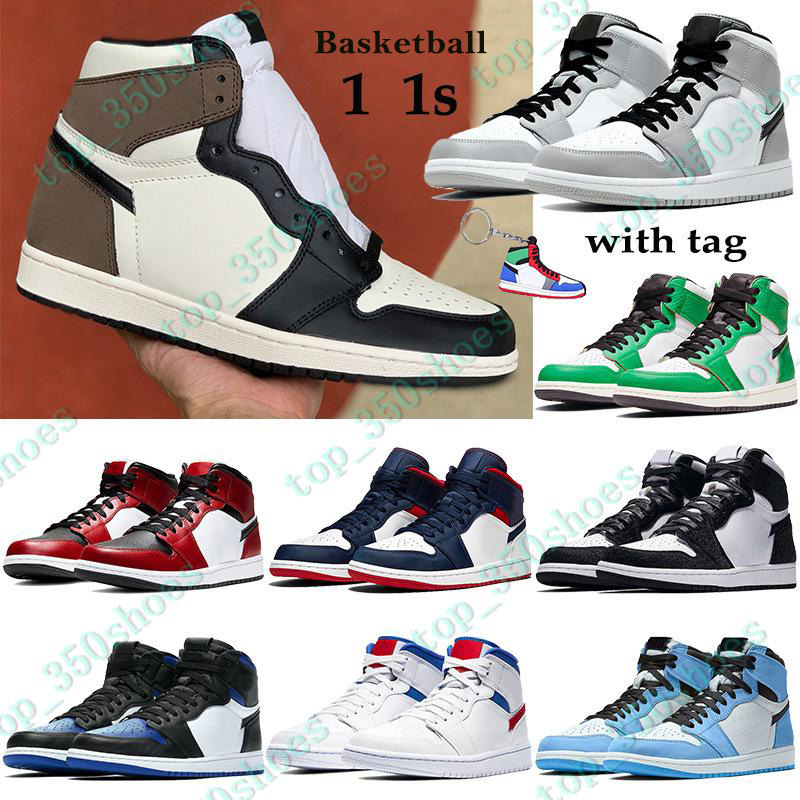 

2021 New 1 1s Basketball Shoes mid Light Smoke Grey high dark moach Men Women Sneakers twist Chicago royal Toe lucky green Trainers, 13.mid se university gold black