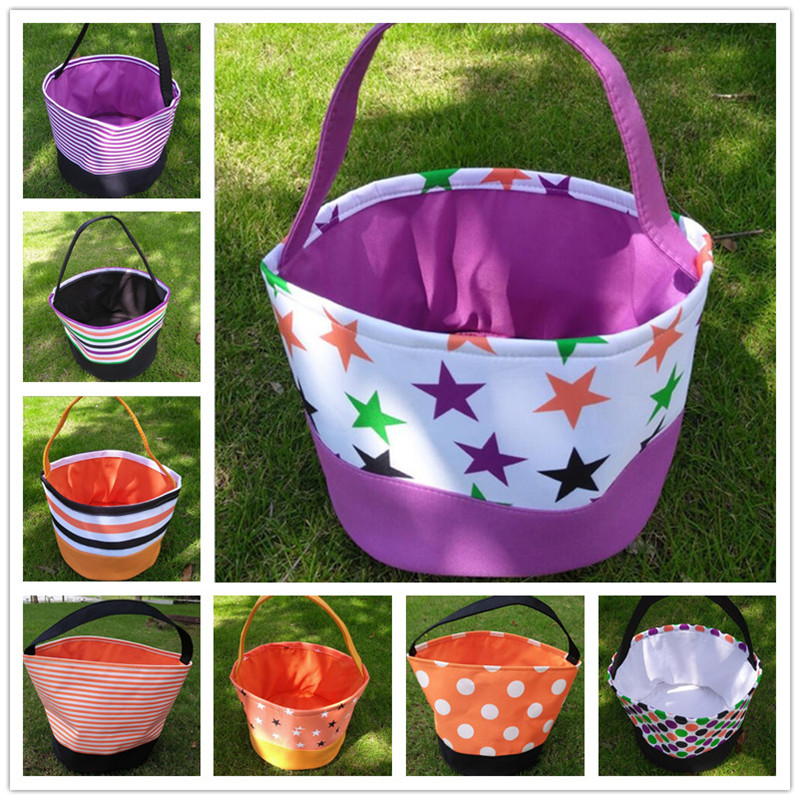 

Party Halloween Bucket Polka Dot Candy Basket Bag Stripe Egg Sacks Trick or Treat Tote Storage Bags