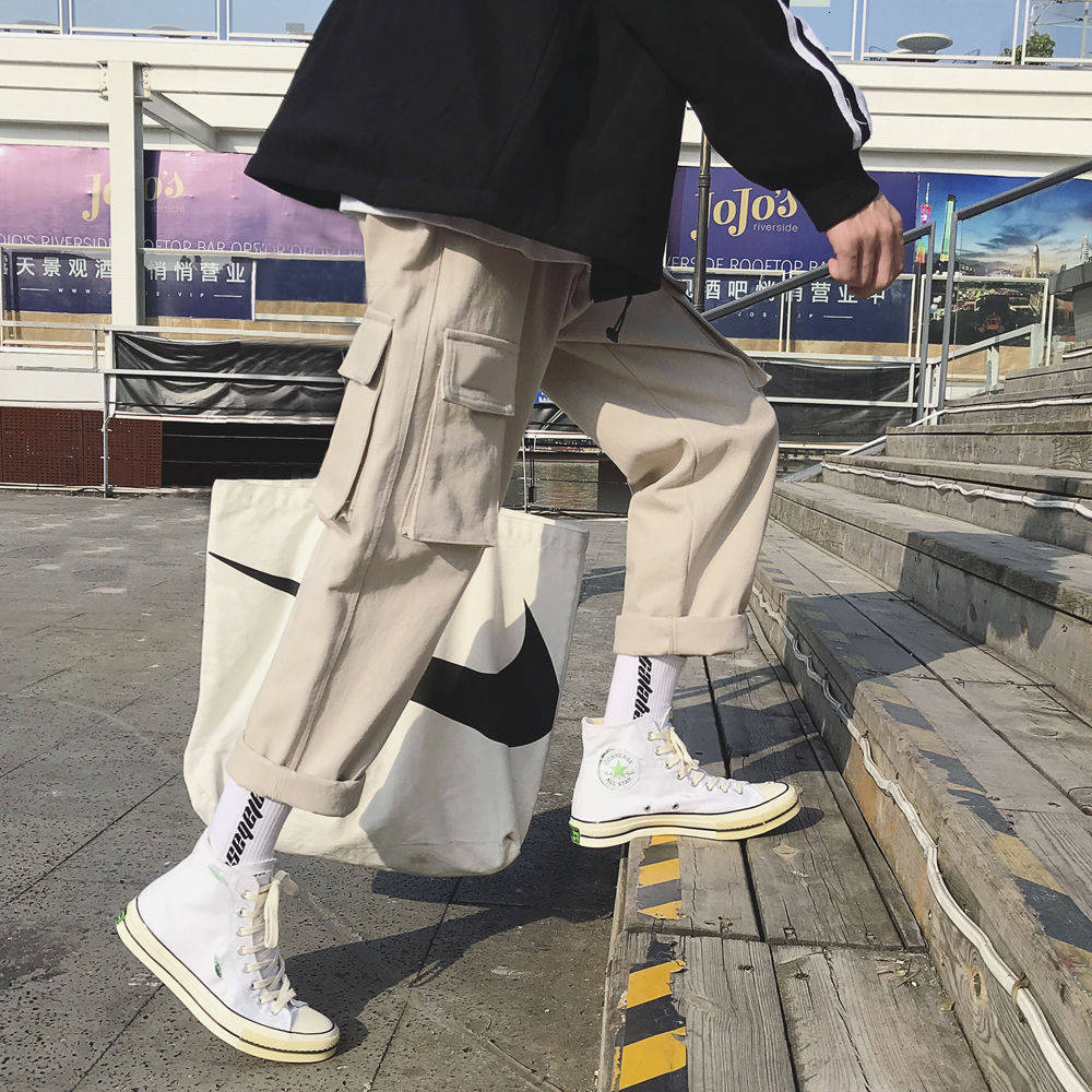 

2021 New Moda Vintage Joggers Dos Homens Streetwear Carga Masculino Hip Hop Xadrez Calas De Rua Japo Primavera 36n9