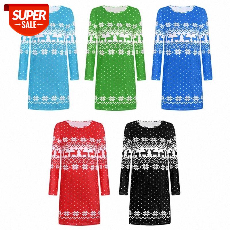 

Loose Dress Christmas Print Mid-waist Short A-line Mini Dress Red Black 2020 New Fashion Women Ladies Autumn Winter Long Sleeve #B69n, Black;gray