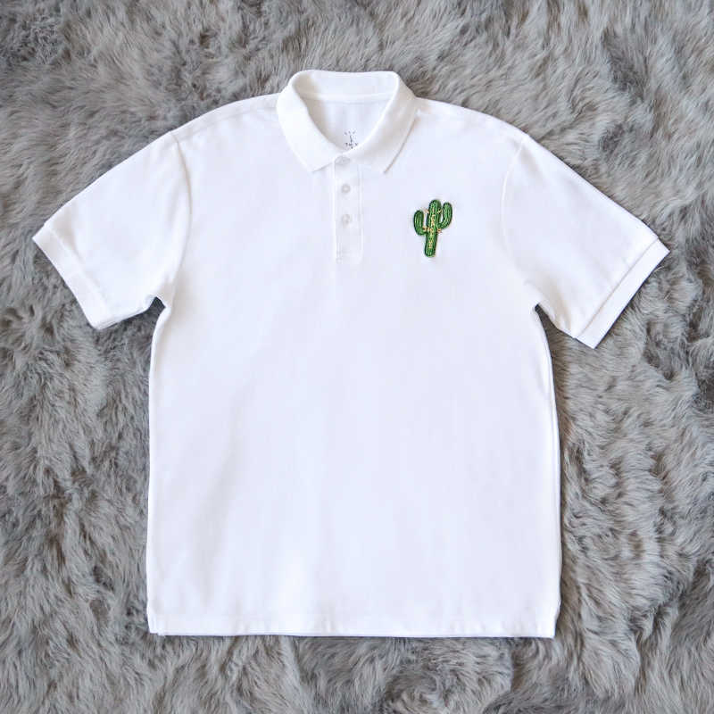 

Travis Scott cactus Jack badge tee embroidered cactus short sleeve polo t-shirt, White;black