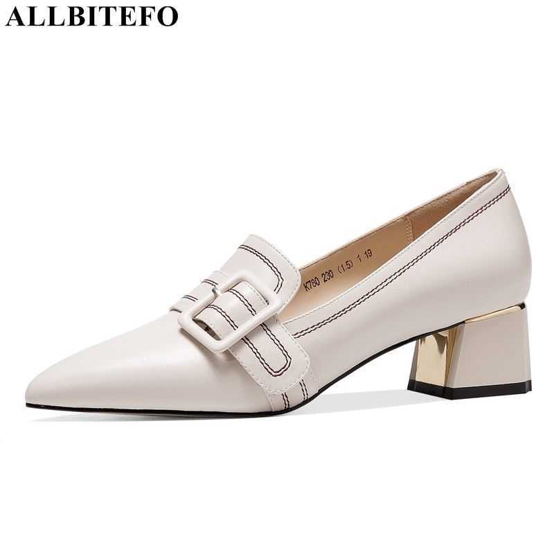 

ALLBITEFO natural genuine leather women heels sheepskin insole spring fashion leisure thick heel heels high heel shoes 210611, As picture