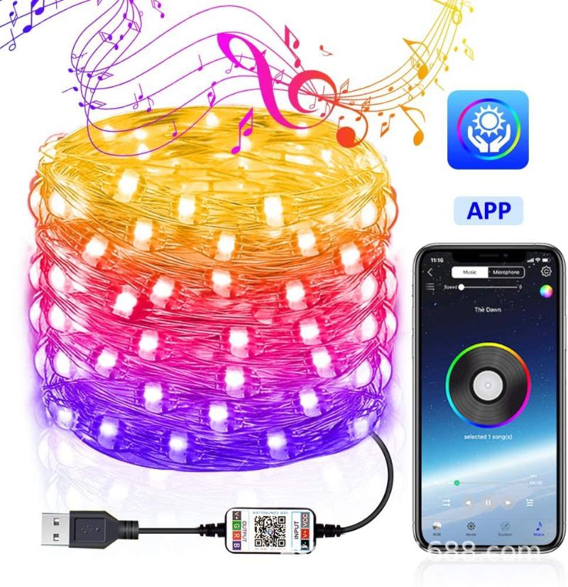 

Novelty 16 Million Colors RGB Bluetooth LED Strip Copper Wire LED String Fairy Lights USB 5V Power Waterproof Garden Garlands