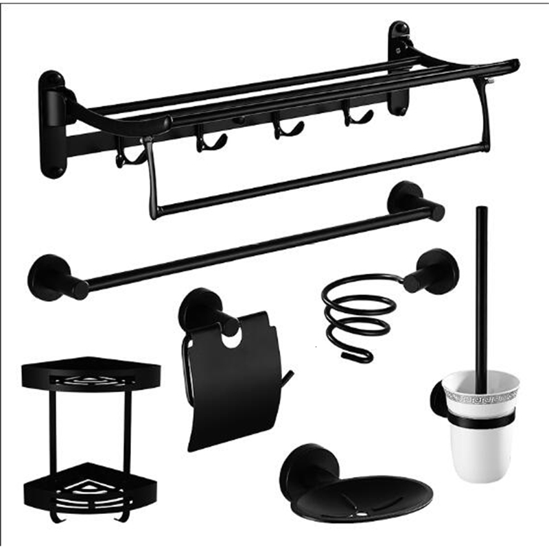 

2021 New Modern Accessories Black Products Solid Brass Bathroom Hardware Sets Towel Rack Paper Holder Hooks Xxiv
