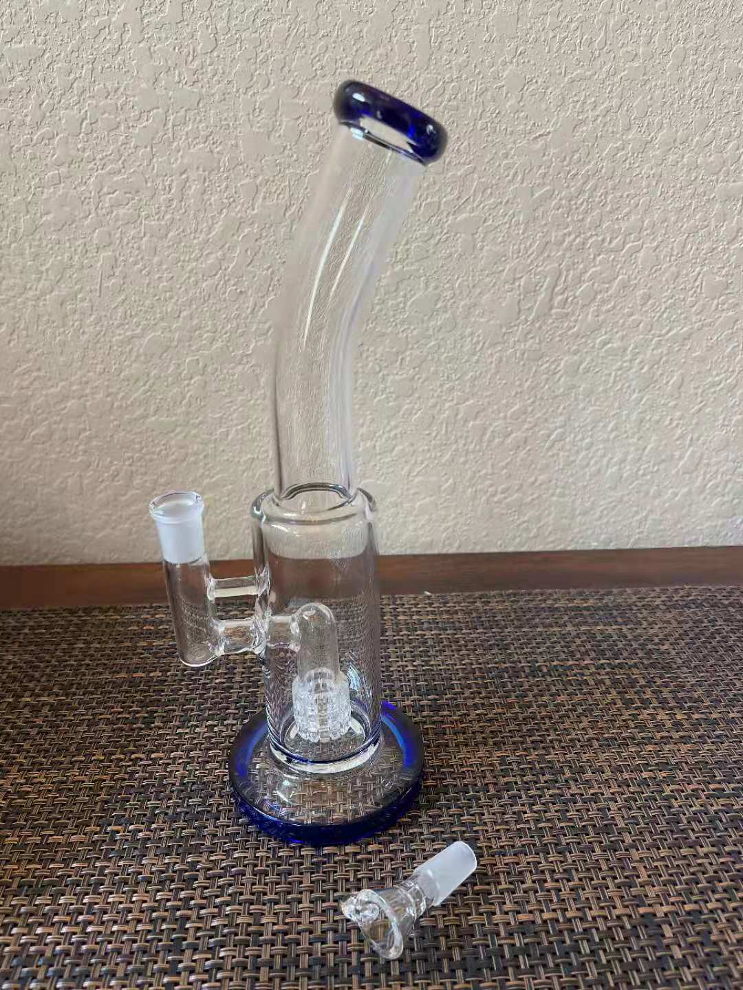

26CM 11Inch Clear Glass with Blue Lips Slim Bong Water Pipe Smoking Hookah Bongs US Shipping