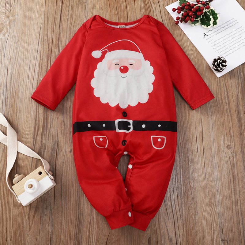 

Xmas Spring Autumn baby Girls Clothes Fashion Children Rompers Girl Red Santa Printde Long Sleeve Round Neck Middle Children's Jumpsuits Kids Clothings