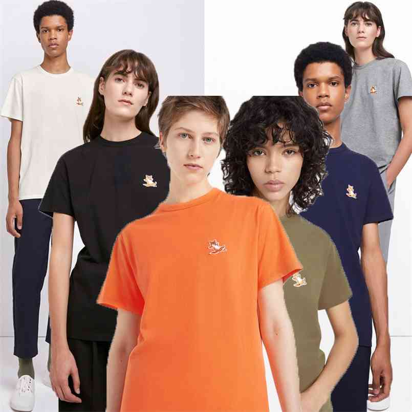 

Women T-shirt Simple lazy little embroidery round neck cotton couple short-sleeved ladies 210708, Orange yellow