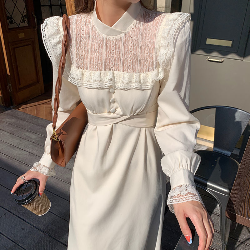 

Spring Fairy Elegant Lace Patchwork Sweet Party Midi Hollow Out High Street Korean Kawaii Women 2021 New Kxml, Black