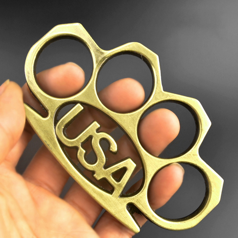 Metal USA finger tiger fist clasp four finger self defense weapon fist ring hand clasp legal defense knuckle copper ring clasp HW93-image-663064614