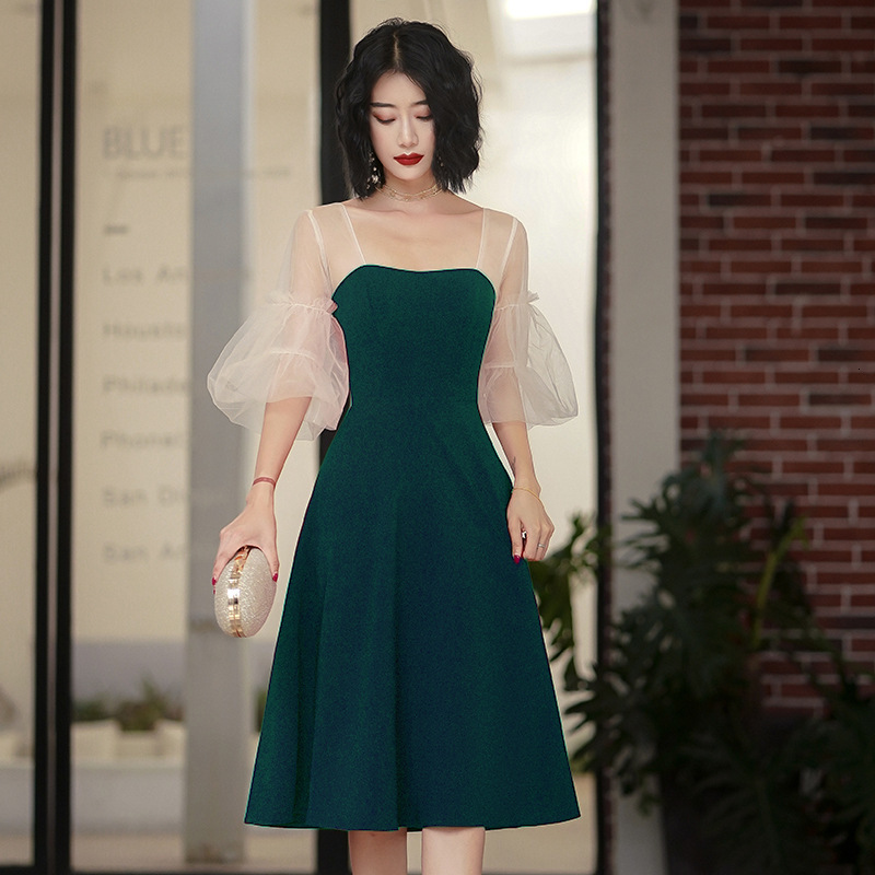 

Lady Elegant Square Collar Formal Party Dress Sweet Mesh Puff Sleeve A-line Dresses Green Exquisite Short Banquet Gown S-3xl 2fr3, Burgundy-2