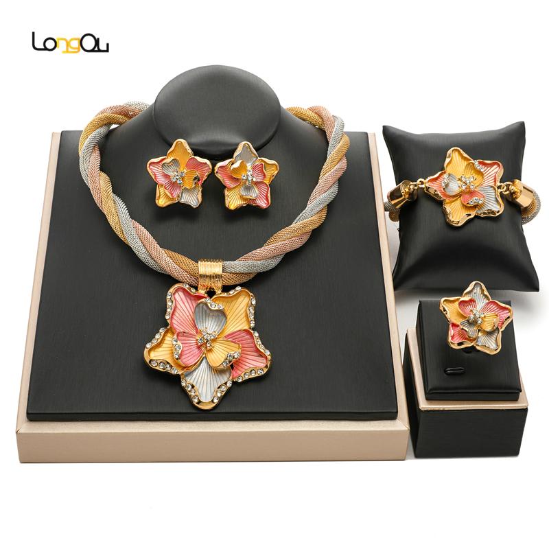 

Earrings & Necklace Longqu 2022 Fashion Woman Wedding Jewelry Set Wholesale African Beads Bridal Dubai Gold Colorful, Silver