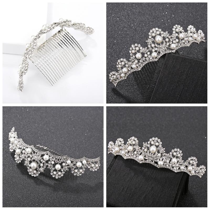 

1 Pc Pearl Crown Bride Wedding Tiara Rhinestone Hair Comb Bridal Jewelry Women Luxury