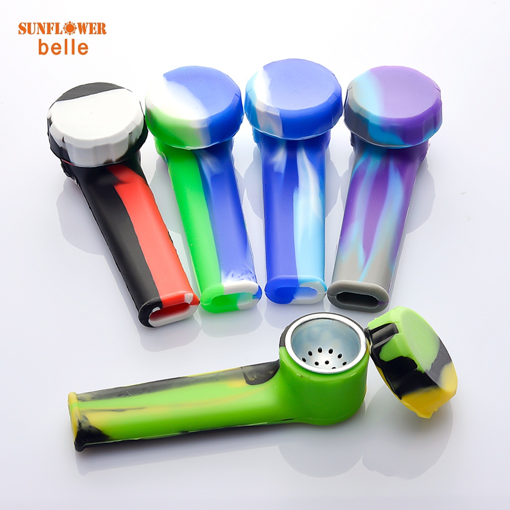

Smoking Colorful silicone hand pipe with metal bowl and silicon cap dab rig Hookah Bongs