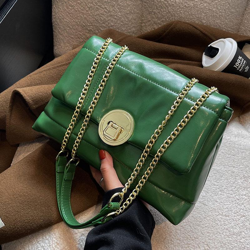 

Evening Bags Fashion Chain Designer Shoulder Messenger Bag Green PU Leather Crossbody For Women 2022 Ln Trend Women's Handbags, Black