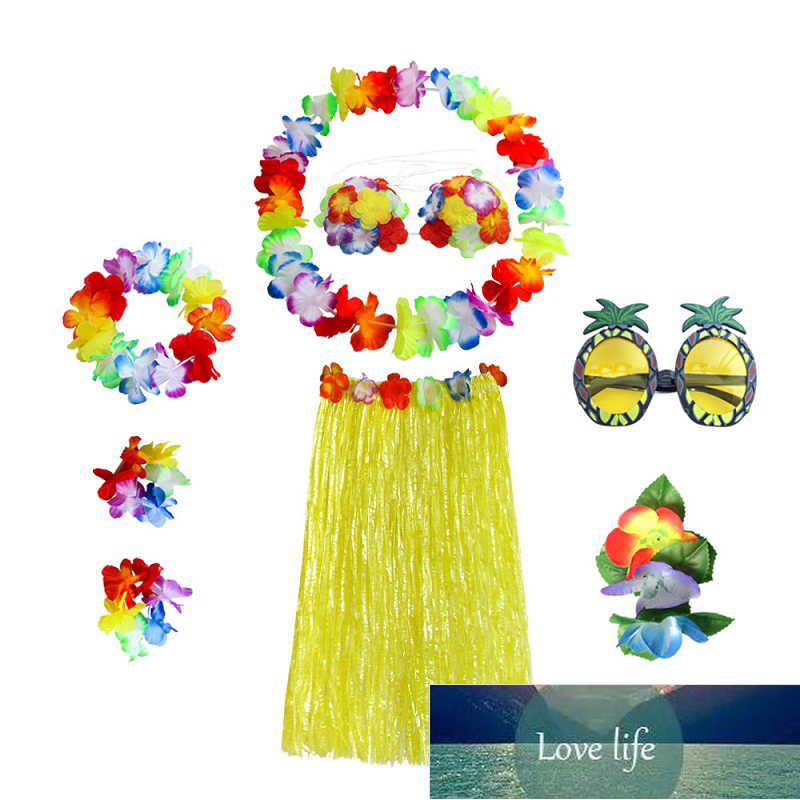 

8Pcs/set Grass Skirts Hawaiian Party Decor Set Pineapple Sunglasses Artificial Flower Garland Girl Dress Up Festive Supplies Factory price