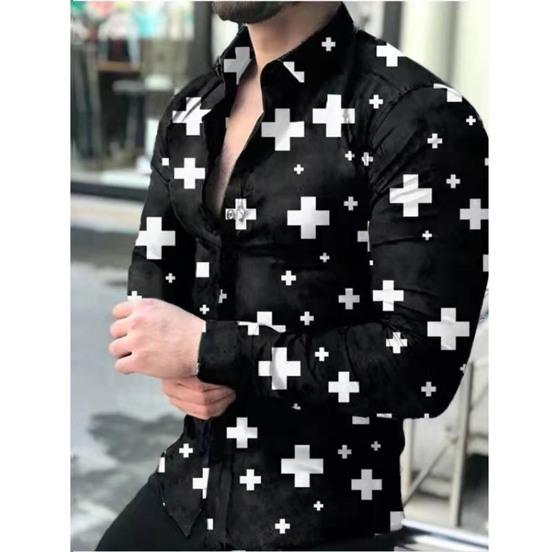 

Men' Casual Shirts Men Shirt Geometric Patterns Printing Long Sleeve Tops 2021 Spring Autumn Fashion Turn-down -4XL, B025