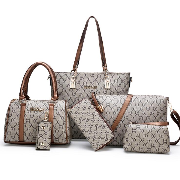 

women fashions shoulder bags simple color matching portable mother bag elegantly printed six-piece womens handbags large-capacity leather fashion handbag