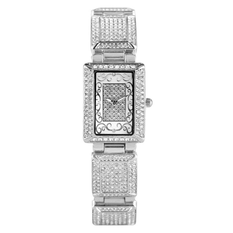 

Wristwatches Women's Watch Diamond-encrusted Quartz Practical Luminescent Function Square Dial Wristwatch For Female, Silver