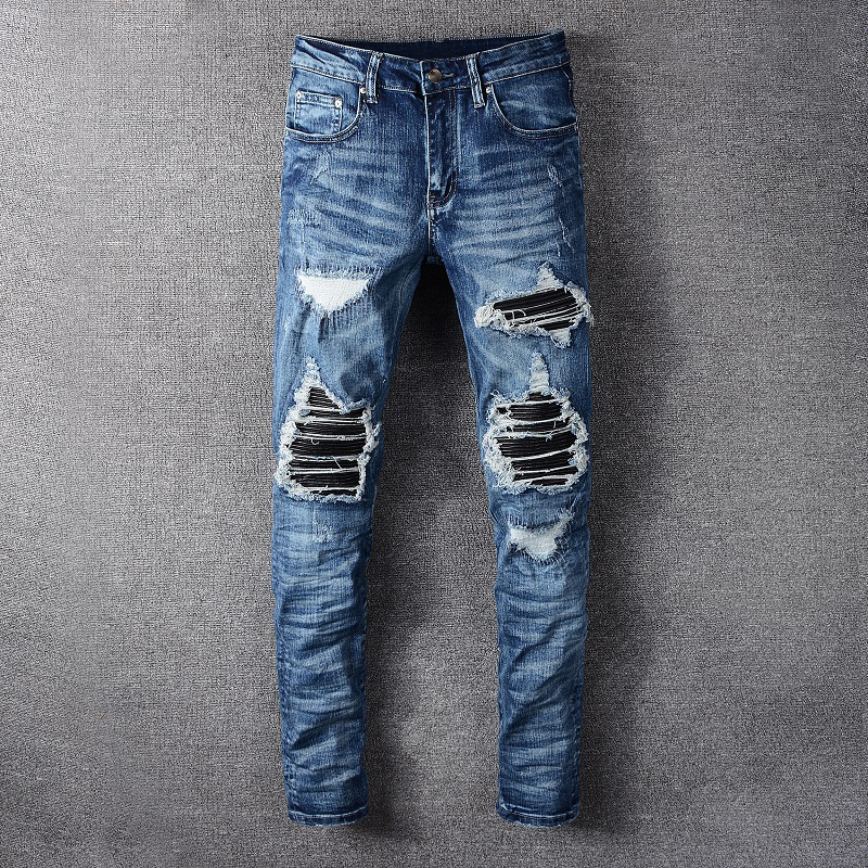 

2021 New Fashion Streetwear Top Quality Brand Designer Destroyed Ripped Men Denim Punk Pants Elastic Hip Hop Ny Jeans C9m4, Blue