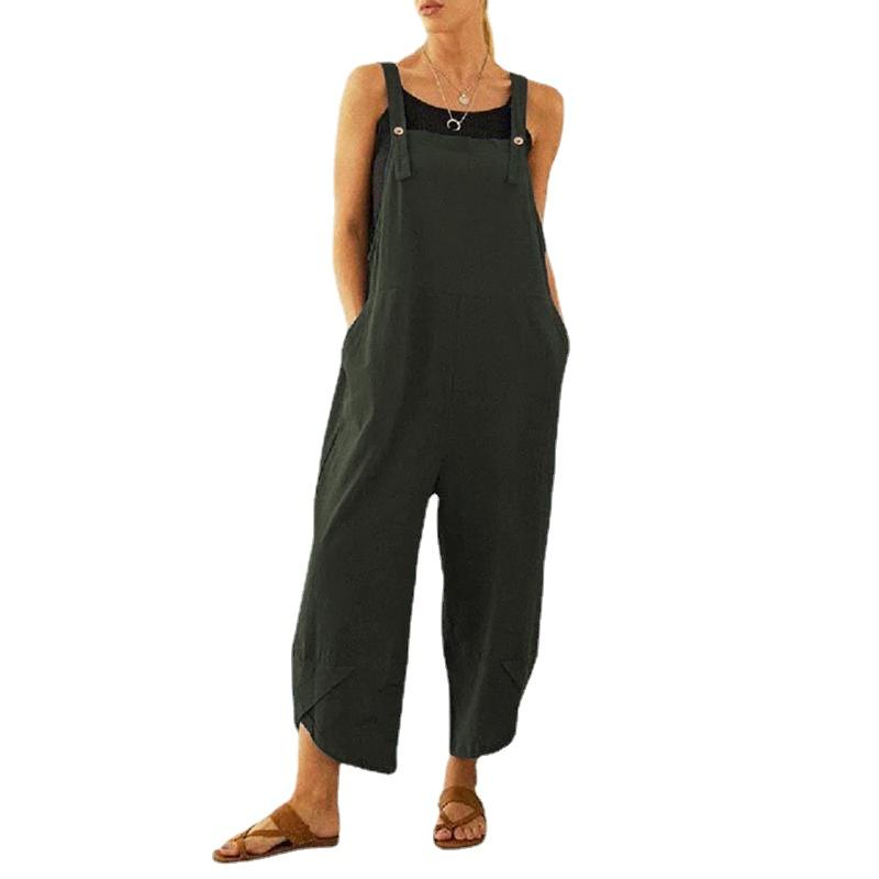 

Women's Pants & Capris Pure Color Casual Cropped Overalls One-pieces Jumpsuits Ladies Loose Solid Tank Jumpsuit Suspender Bib, Black;white