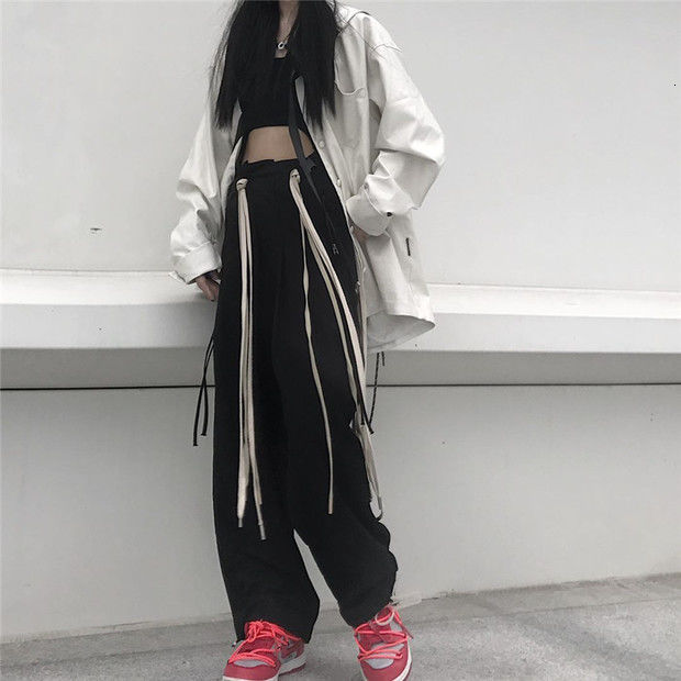 

2021 New Harajuku Joggers Cotton High Street Cord Women Jogger Straight Pants Streetwear Long Leg Du4a, Black