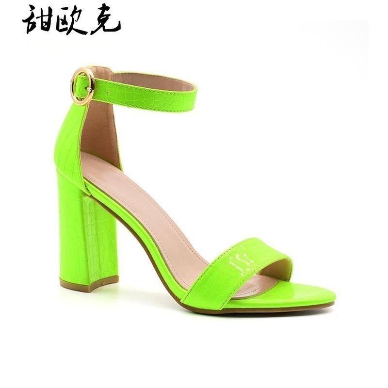 

Sandals 2021 Square Heel High Heels Slippers Women Sexy Waterproof Platform Buckle Super Summer Slides, Green