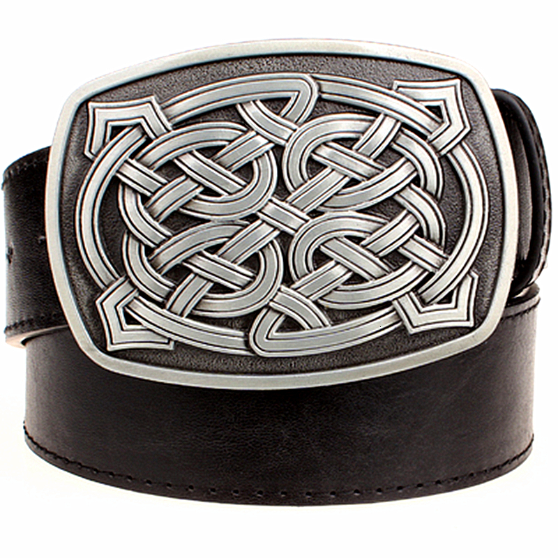 

2021 New Fashion Element Women's Leather Weave Stripe Pattern Casual Celtic Knot Style Strap Metal Big Buckle Belt W28w, Black