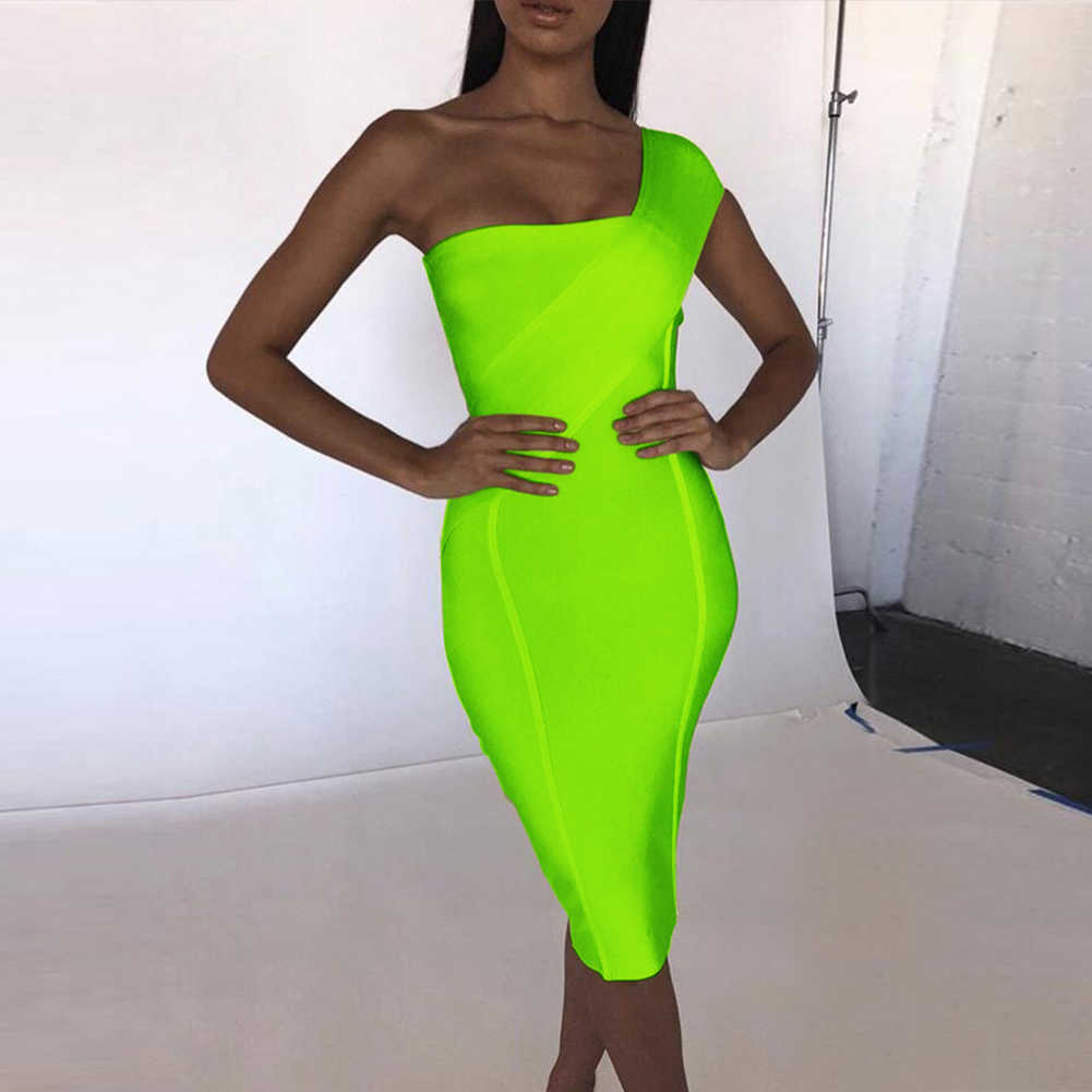 

Ocstrade Bandage Dress for Women Summer Neon Green Bandage Dress Bodycon Summer Women One Shoulder Sexy Club Party Dress 210719, Black