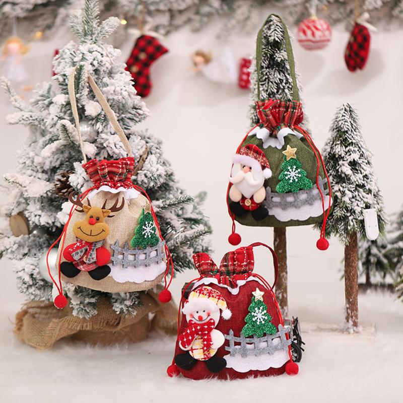 

Christmas Decorations Gift Bag Daily Necessities Decoration Linen Doll Package Xmas Drawstring Santa Claus Snowman Elk Storage Sack